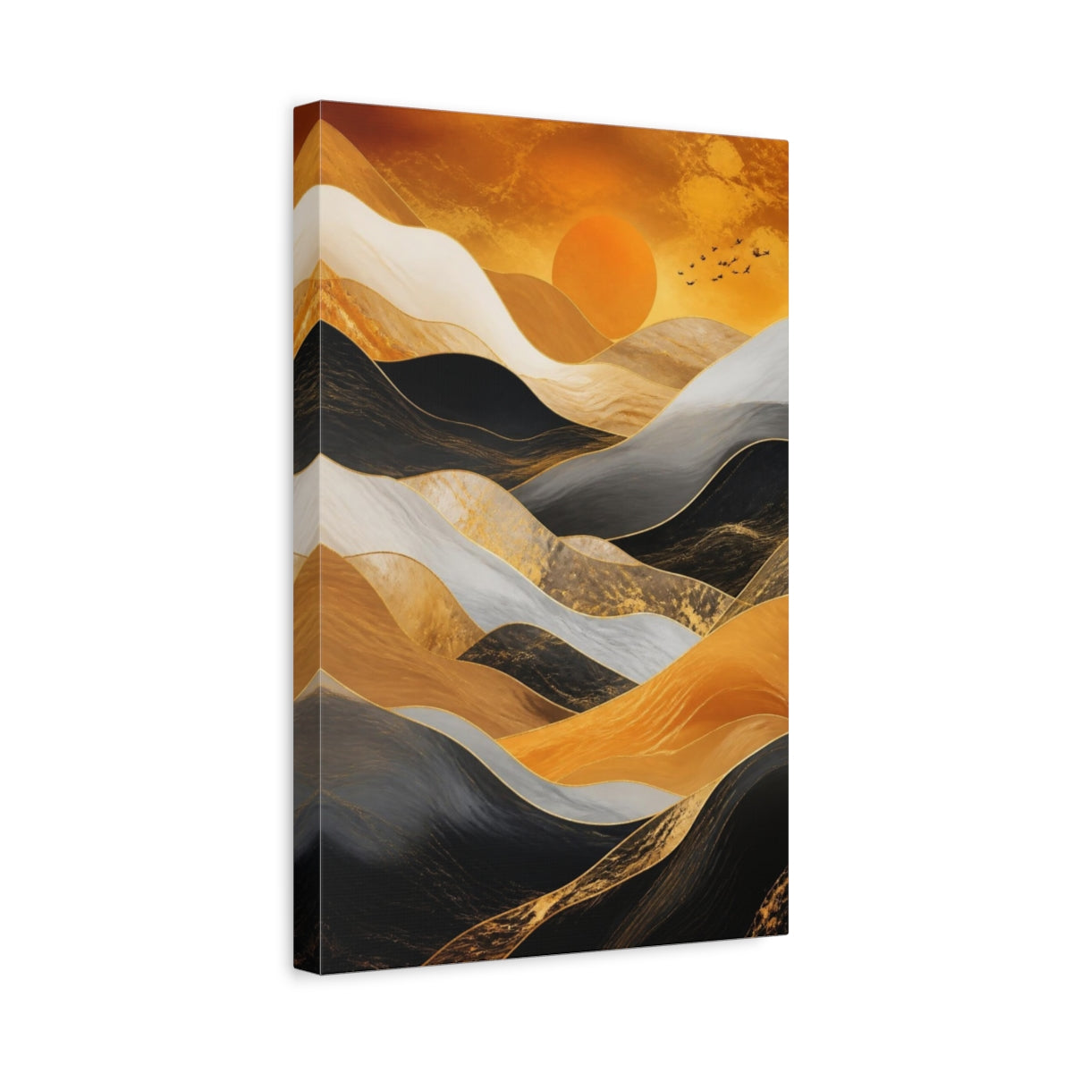 Side Mockup 4. Abstract Golden Rolling Hills shown as canvas print