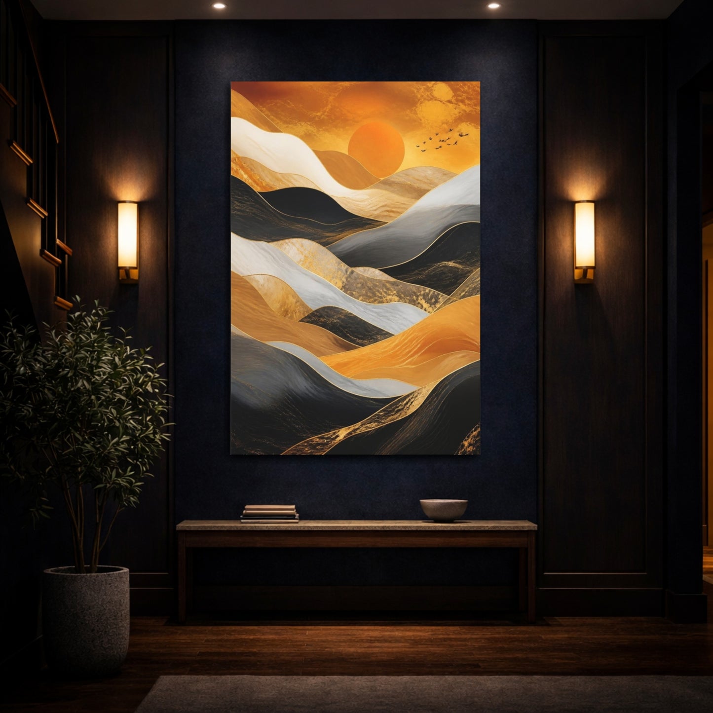 Mockup 4. Abstract Golden Rolling Hills shown as canvas print