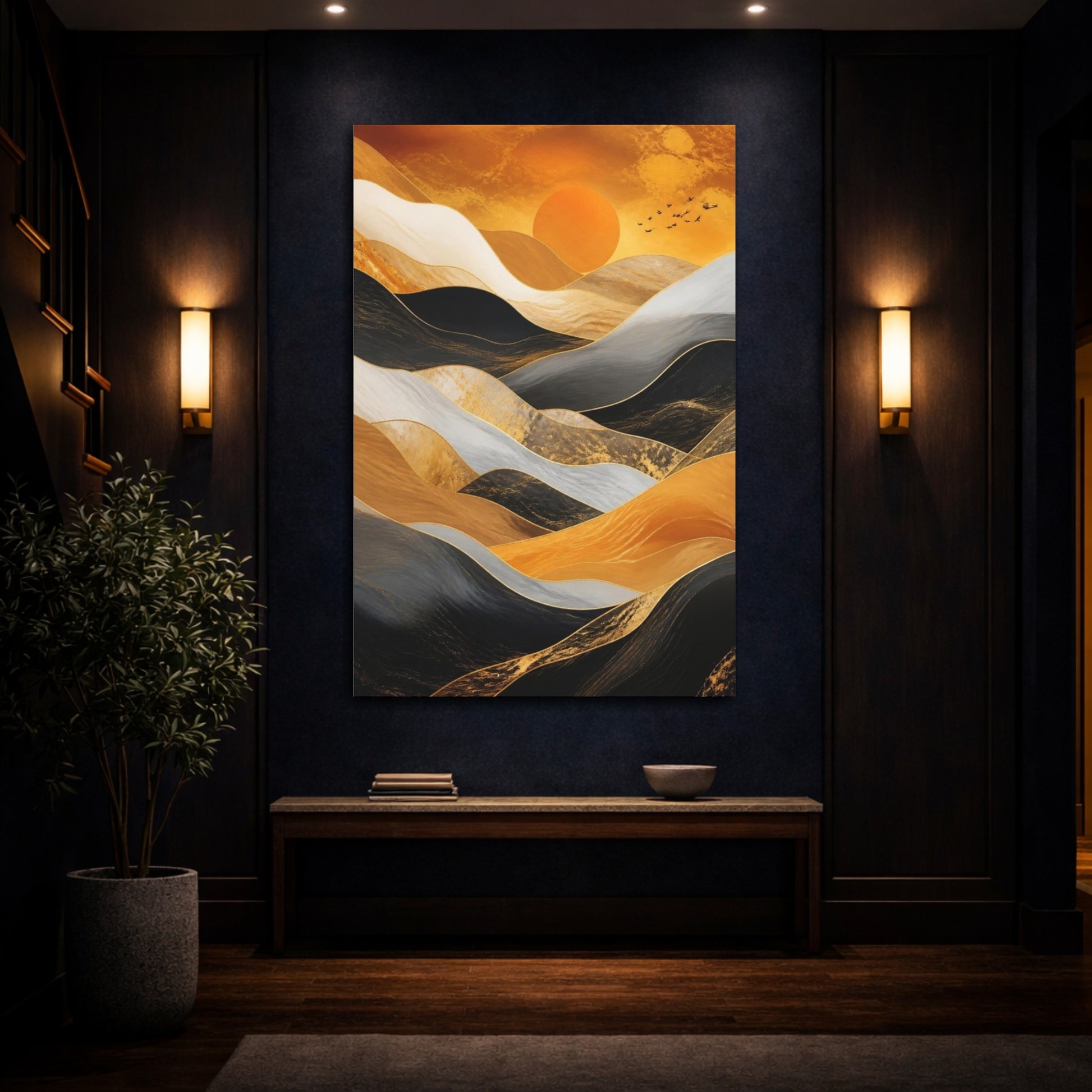 Mockup 4. Abstract Golden Rolling Hills shown as canvas print