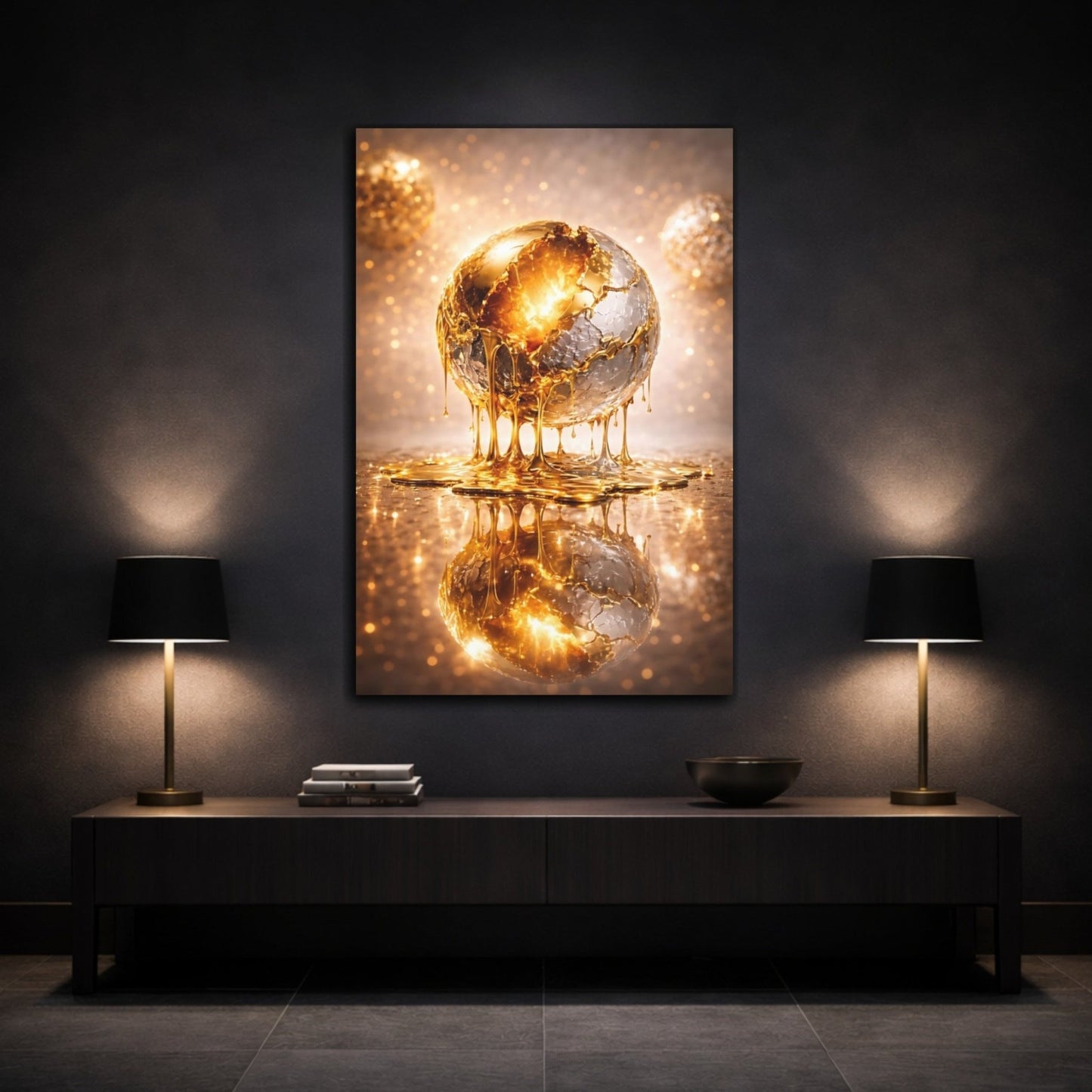 Abstract Golden Sphere Gold - Canvas Wall Art Print - YesArtYes