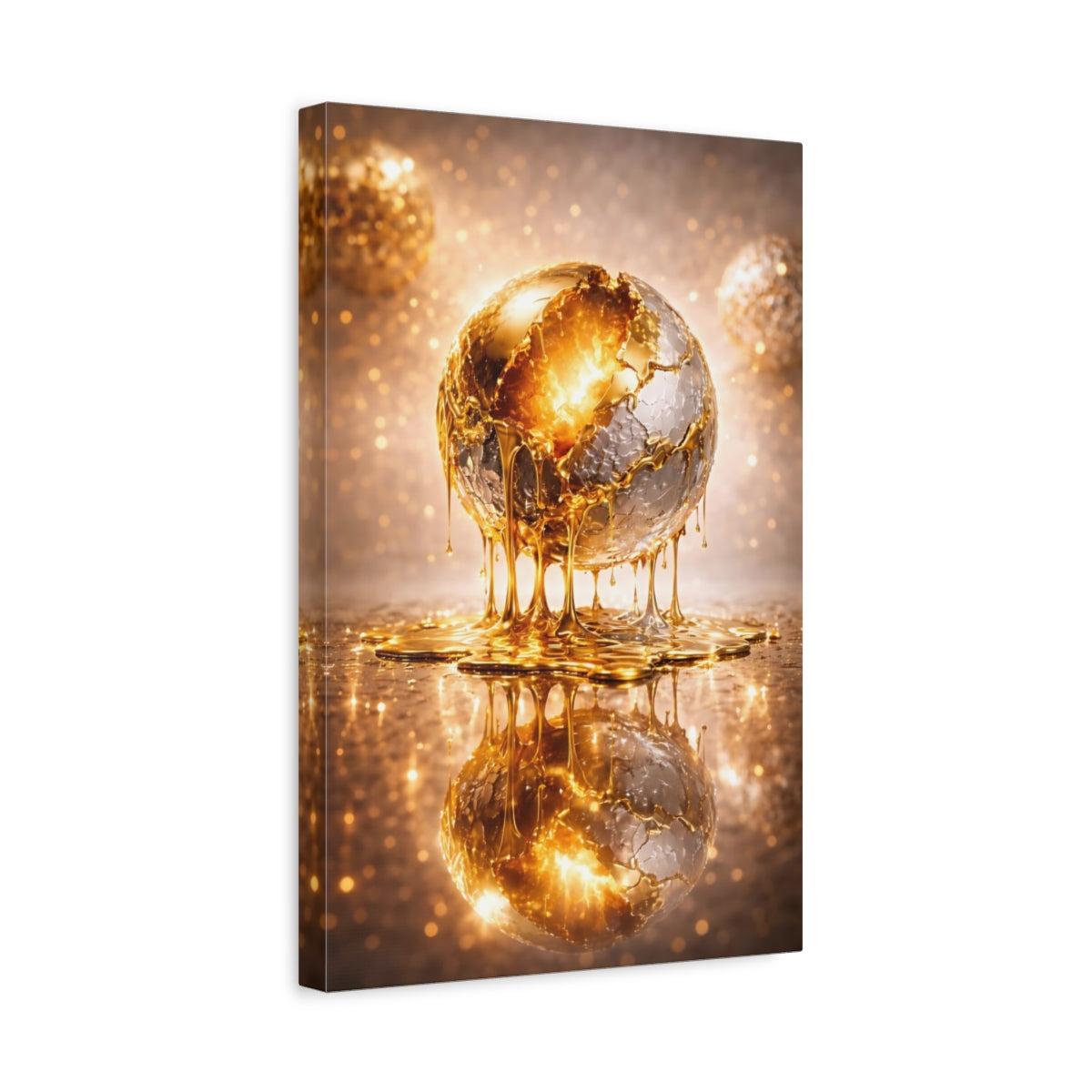 Side Mockup 4. Abstract Golden Sphere Gold Metallic shown as stretched canvas wall art