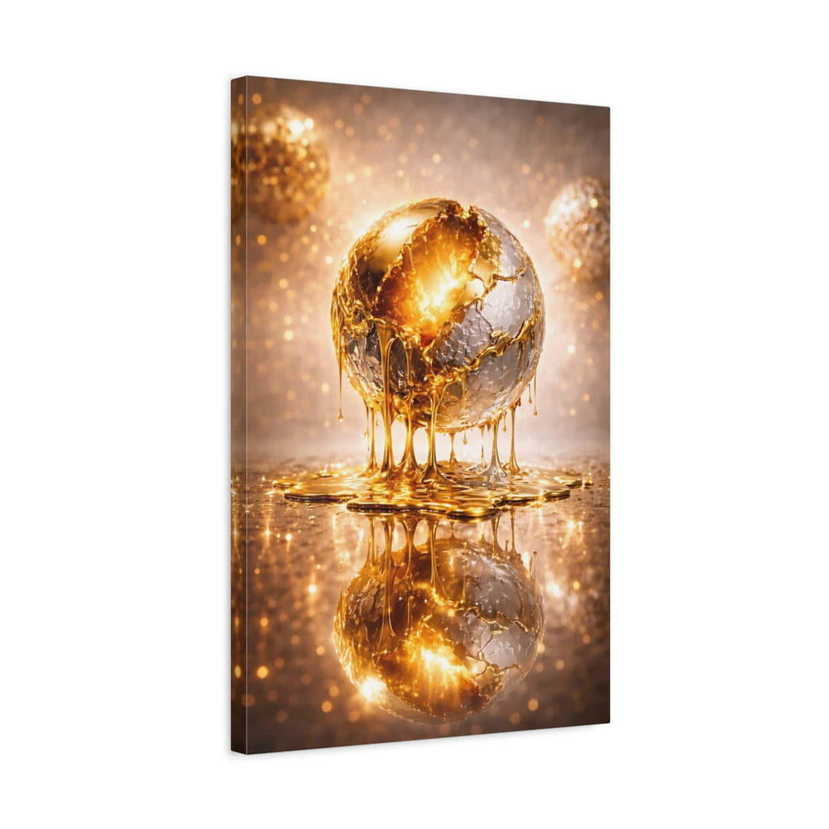 Side Mockup 3. Abstract Golden Sphere Gold Metallic shown as stretched canvas wall art