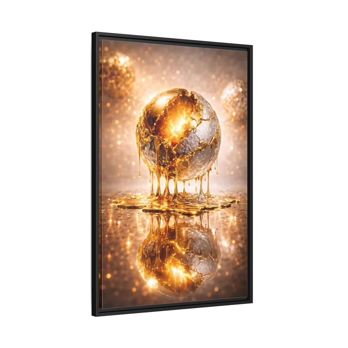 Abstract Golden Sphere Gold - Framed Canvas Wall Art Print - YesArtYes