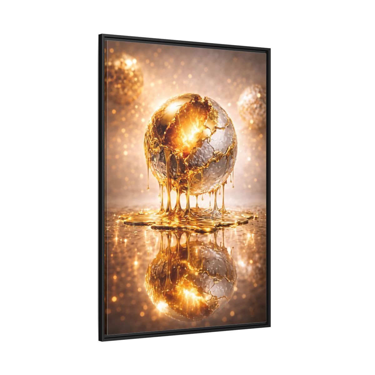 Abstract Golden Sphere Gold - Framed Canvas Wall Art Print - YesArtYes