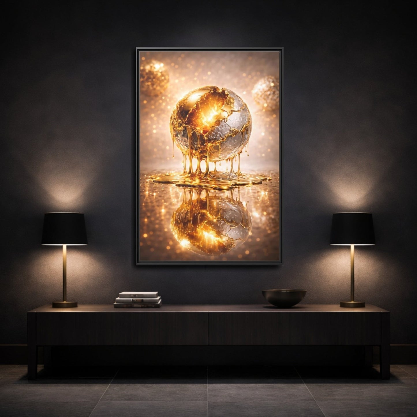 Abstract Golden Sphere Gold - Framed Canvas Wall Art Print - YesArtYes