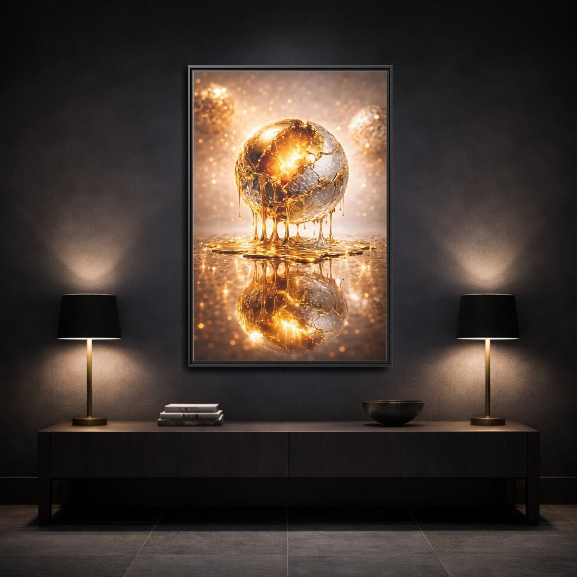 Abstract Golden Sphere Gold - Framed Canvas Wall Art Print - YesArtYes