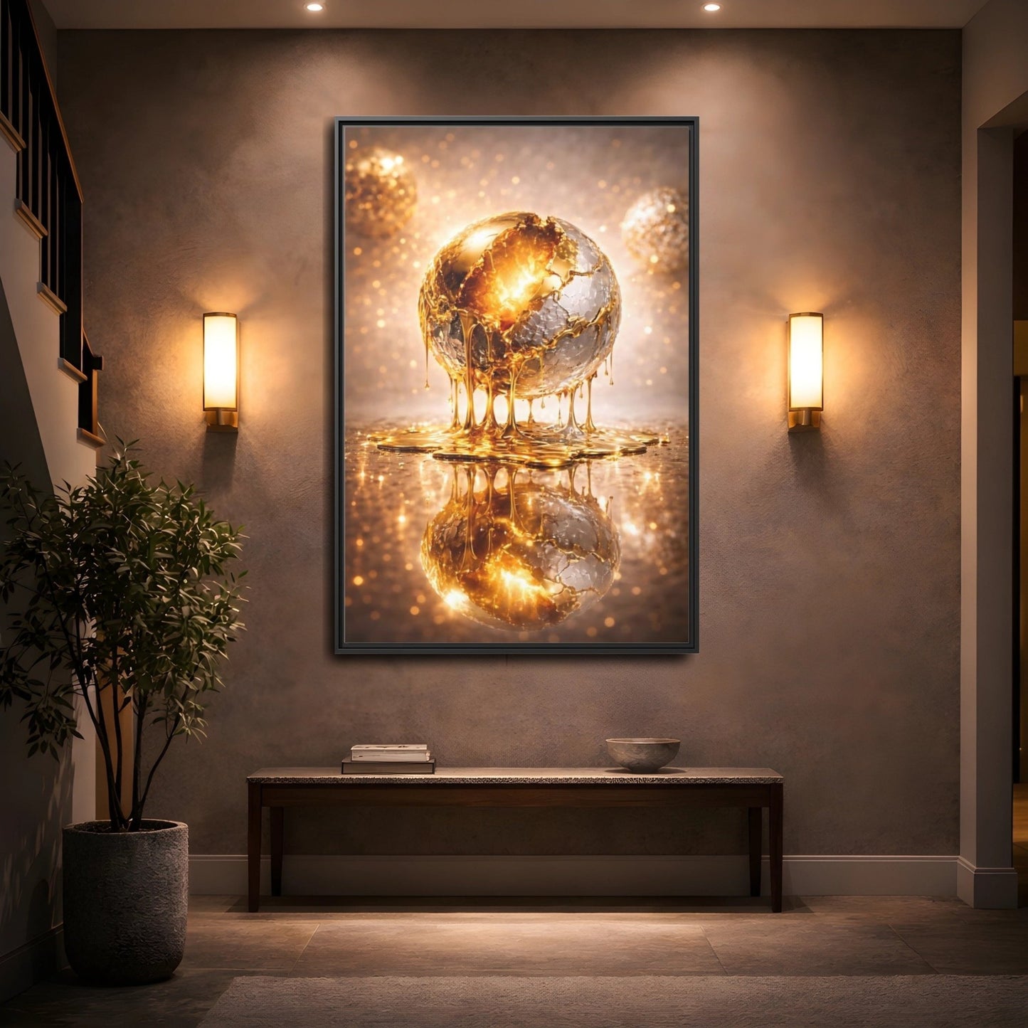 Abstract Golden Sphere Gold - Framed Canvas Wall Art Print - YesArtYes