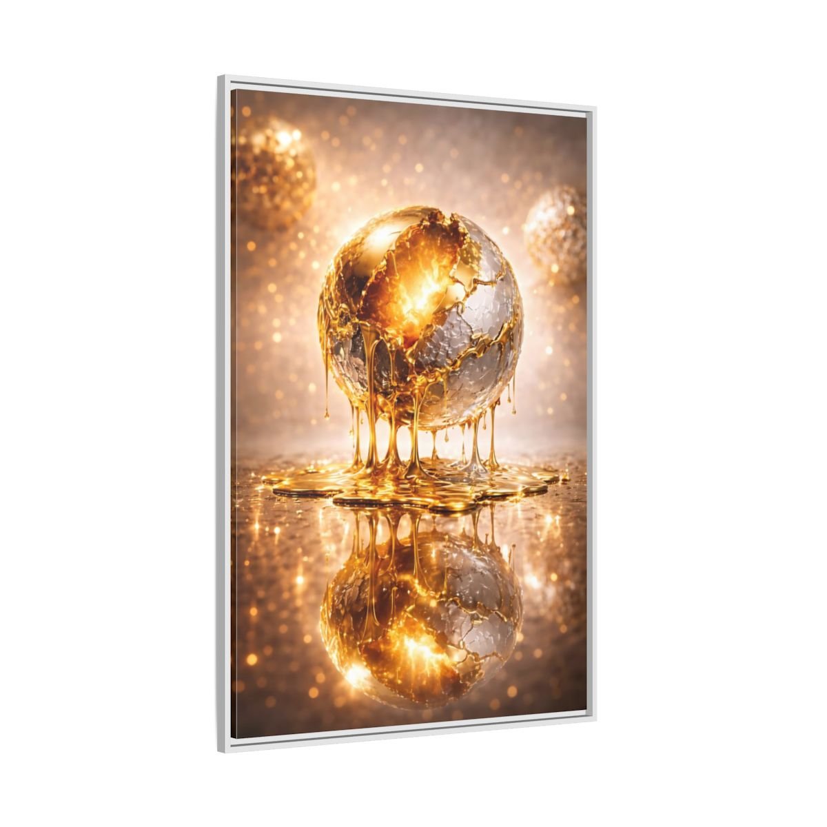 Abstract Golden Sphere Gold - Framed Canvas Wall Art Print - YesArtYes