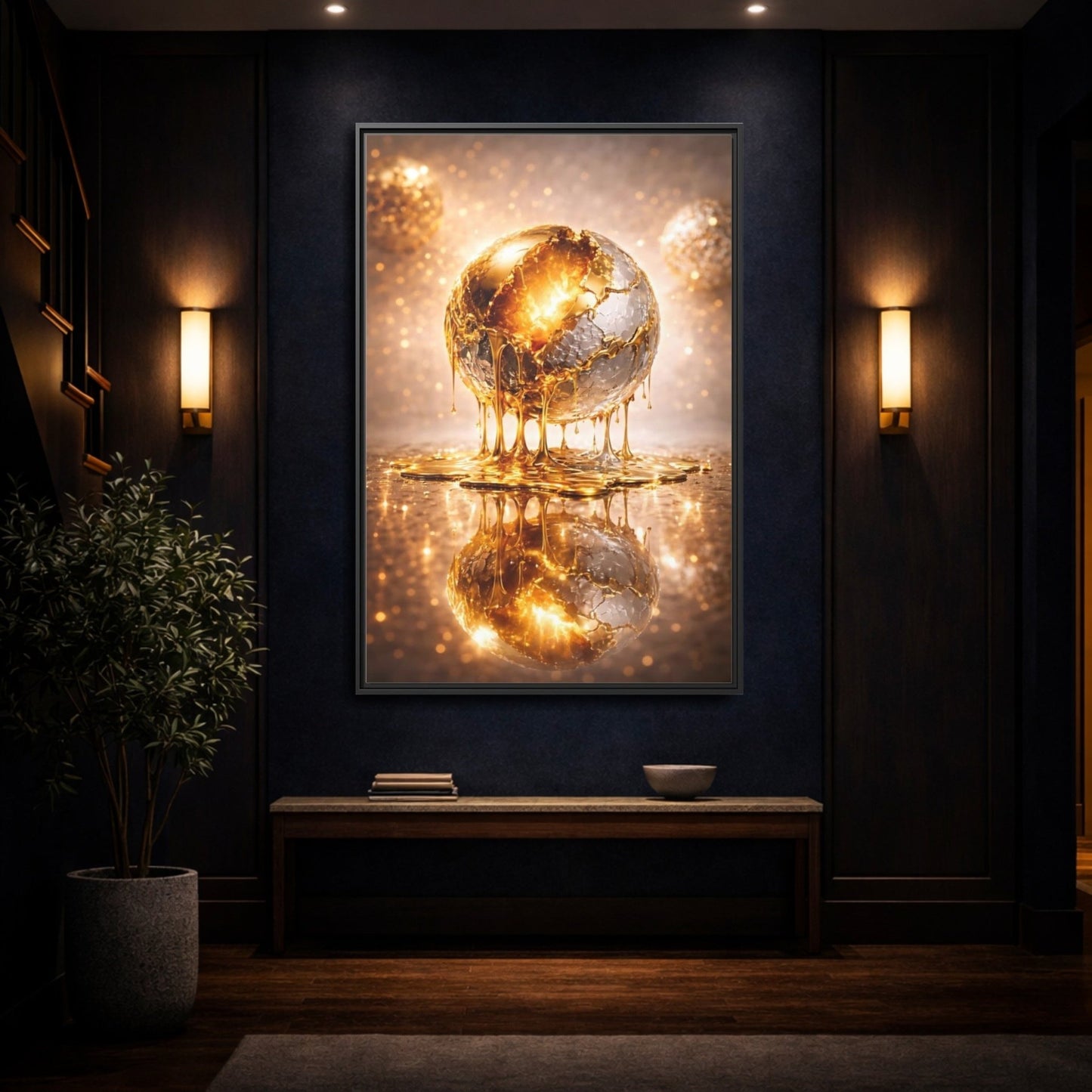 Abstract Golden Sphere Gold - Framed Canvas Wall Art Print - YesArtYes