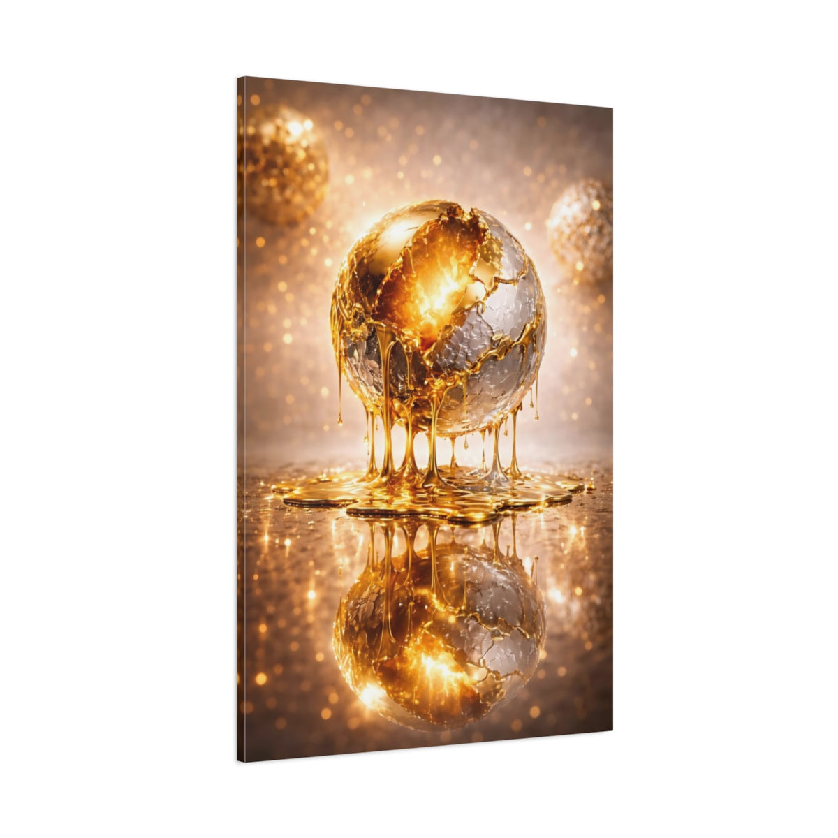 Main Mockup. Abstract Golden Sphere Gold Metallic shown as stretched canvas wall art