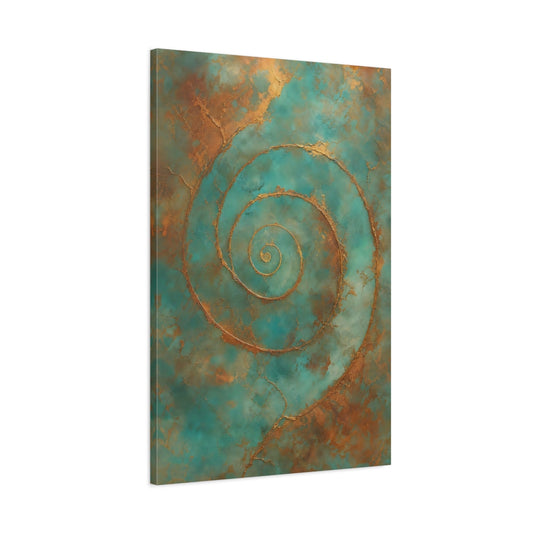 Main Mockup. Abstract Golden Spiral Teal Gold Abstract shown as stretched canvas wall art