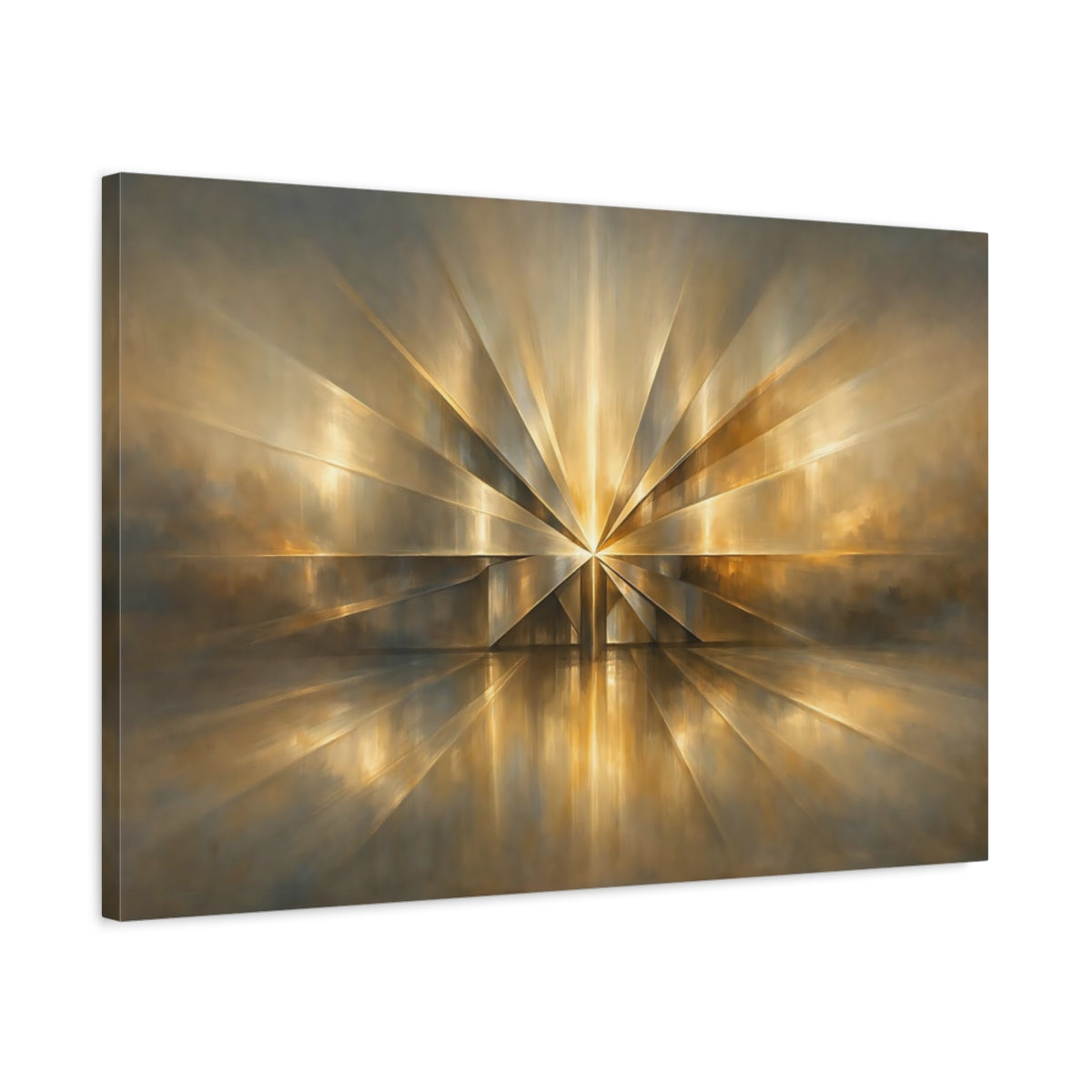 Side Mockup 2. Abstract Golden Starburst Golden Abstract shown as stretched canvas wall art