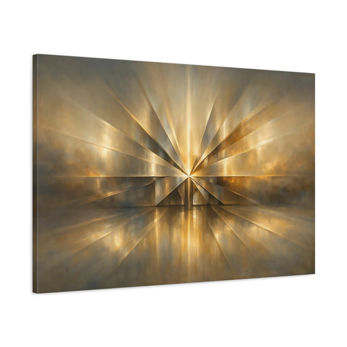 Side Mockup 1. Abstract Golden Starburst Golden Abstract shown as stretched canvas wall art