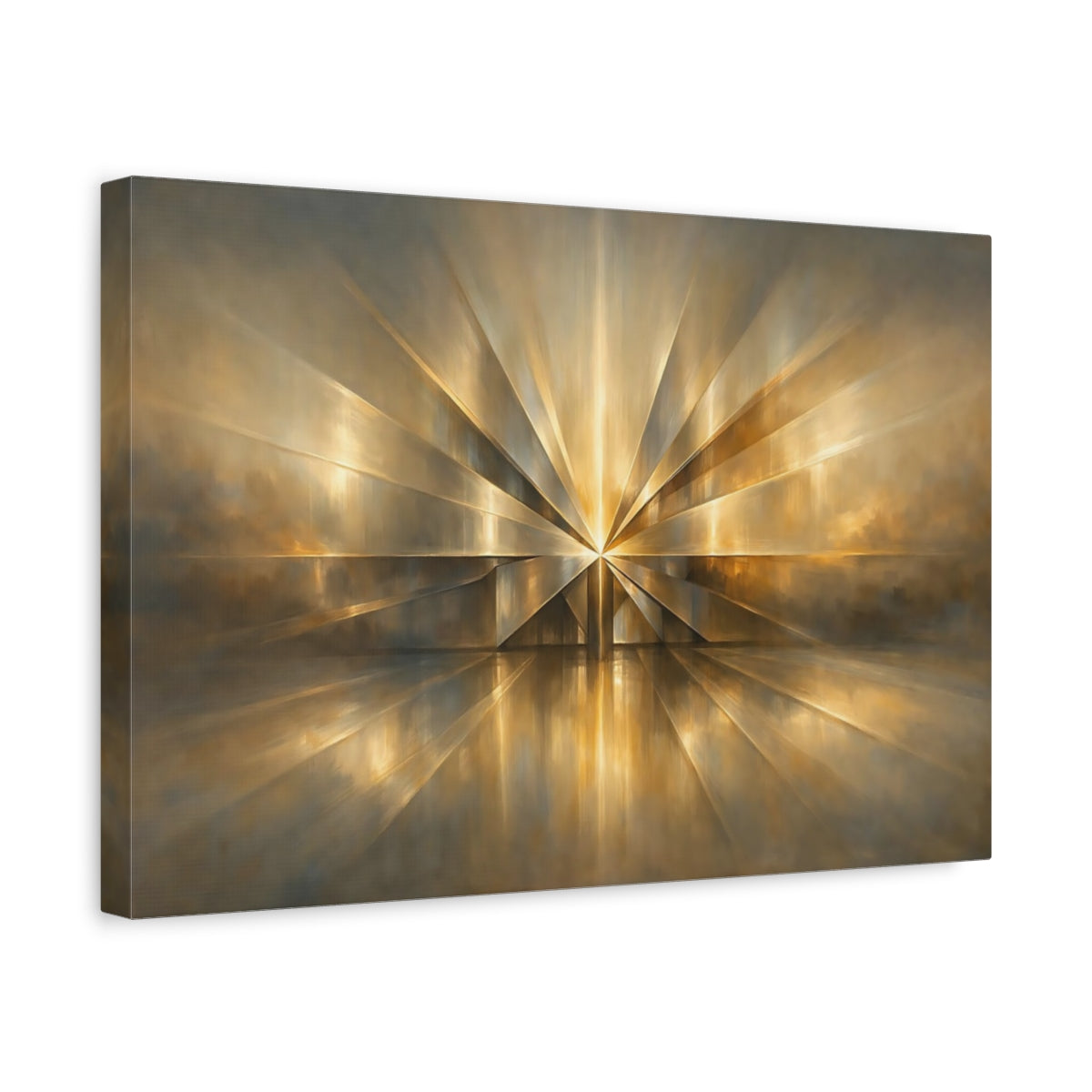 Side Mockup 4. Abstract Golden Starburst Golden Abstract shown as stretched canvas wall art