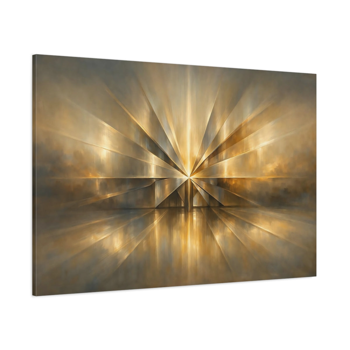 Main Mockup. Abstract Golden Starburst Golden Abstract shown as stretched canvas wall art