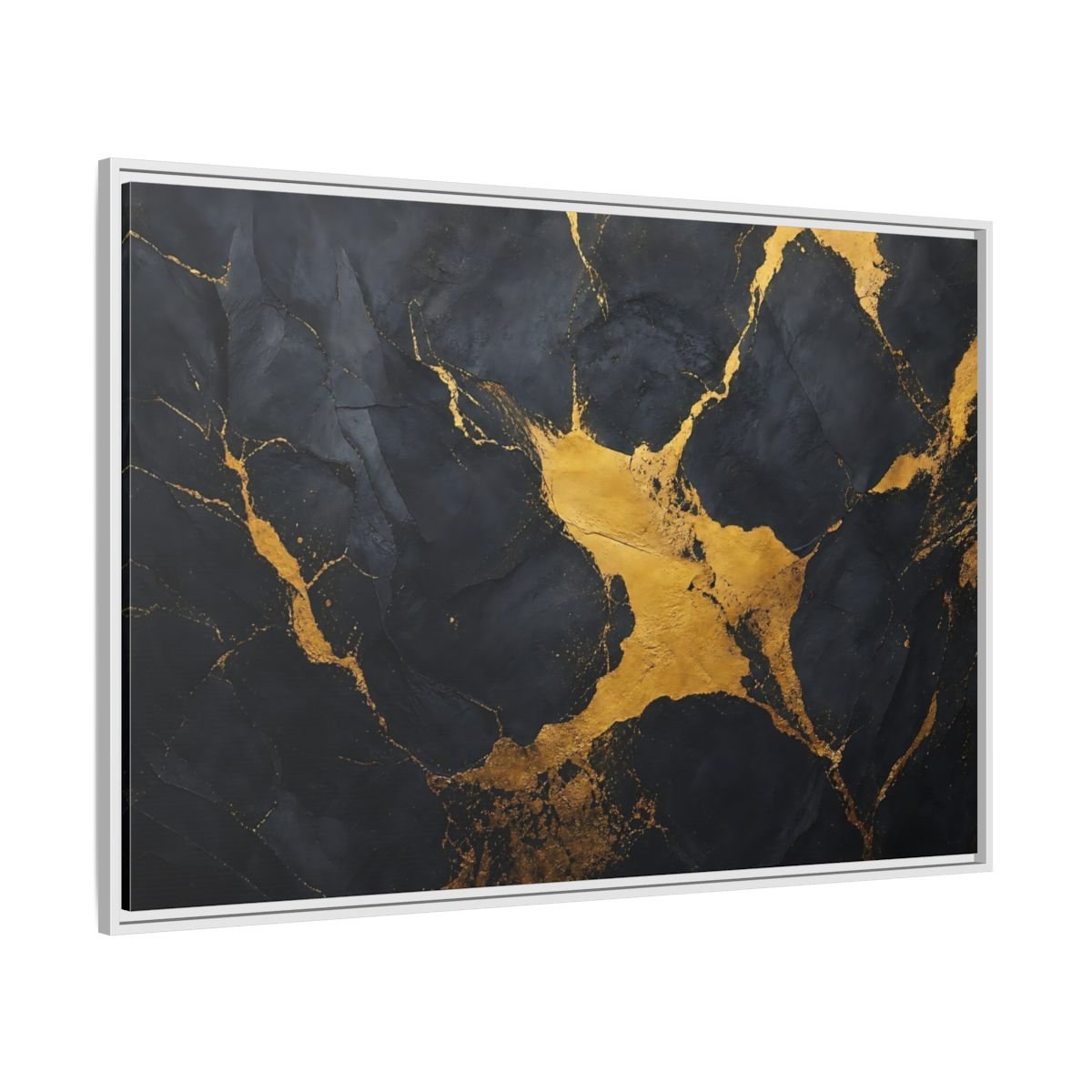 Abstract Golden Stone Black And Gold Framed Canvas Print – Living Room, Above Fireplace - YesArtYes