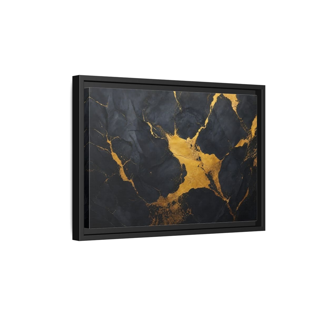 Abstract Golden Stone Black And Gold Framed Canvas Print – Living Room, Above Fireplace - YesArtYes