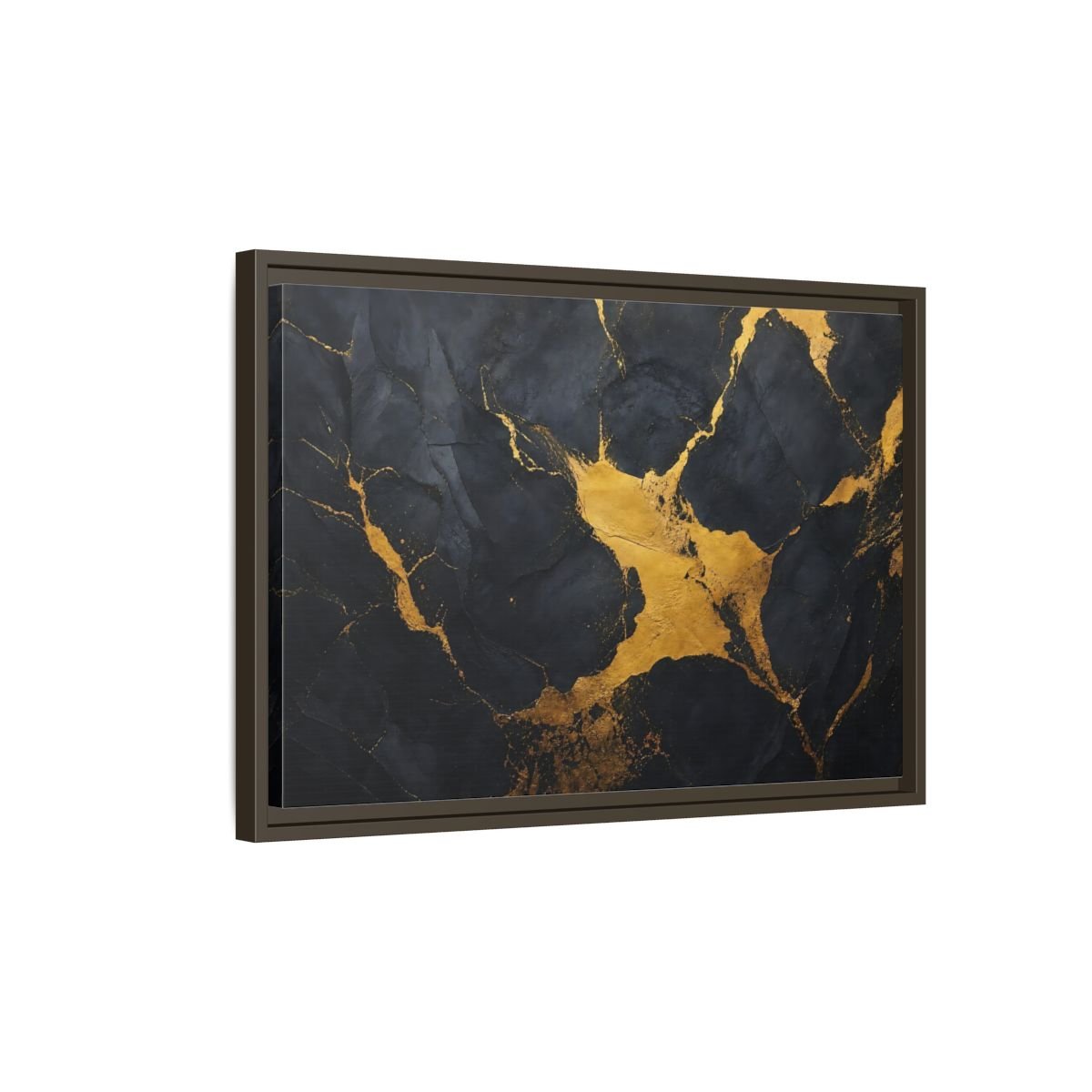 Abstract Golden Stone Black And Gold Framed Canvas Print – Living Room, Above Fireplace - YesArtYes