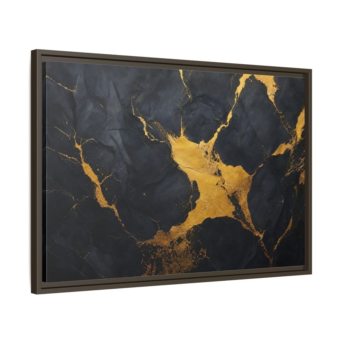 Abstract Golden Stone Black And Gold Framed Canvas Print – Living Room, Above Fireplace - YesArtYes