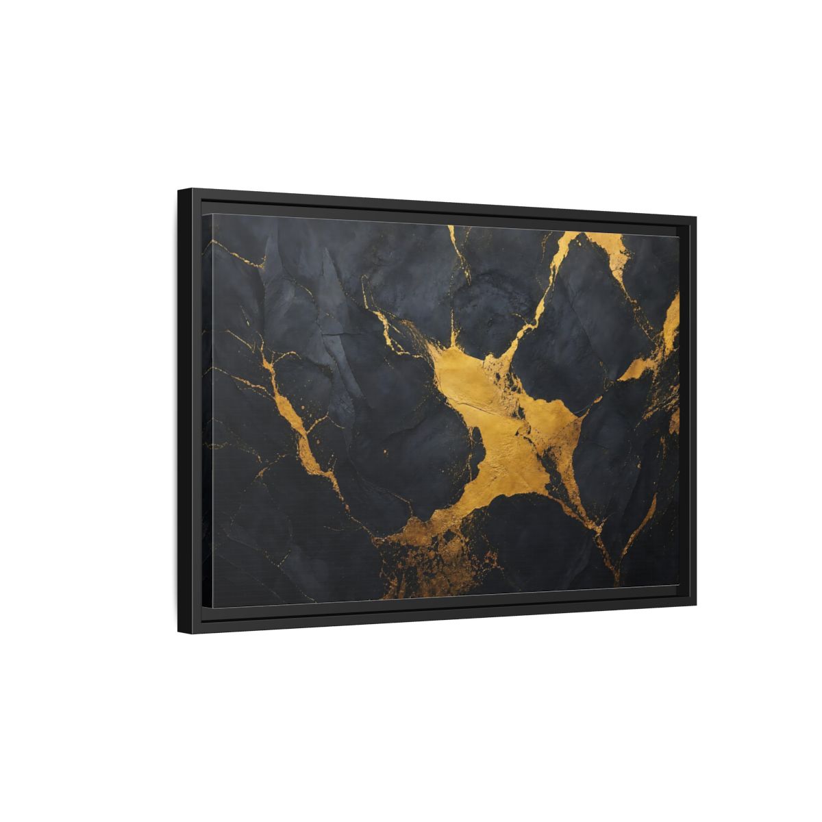 Side Mockup 3. Abstract Golden Stone Black And Gold shown as framed canvas print