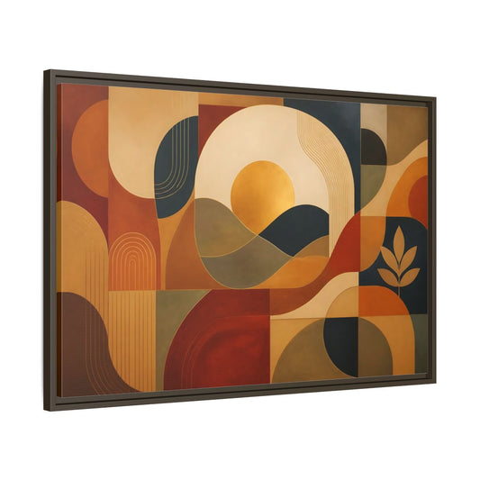 Main Mockup. Abstract Golden Sunscape shown as framed canvas print