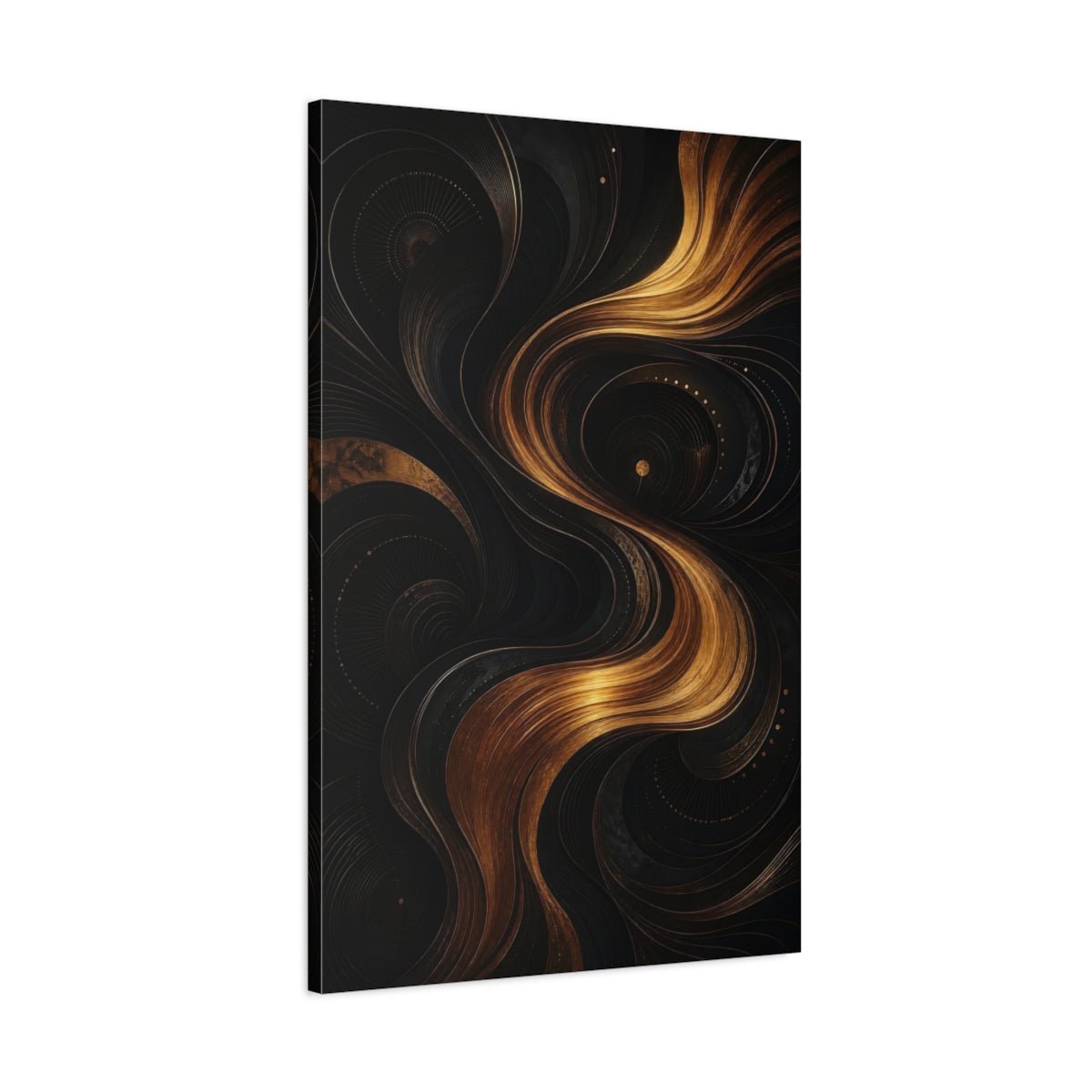 Abstract Golden Swirls Black And Gold Canvas Wall Art Print – modern Living Room, Above Sofa - YesArtYes