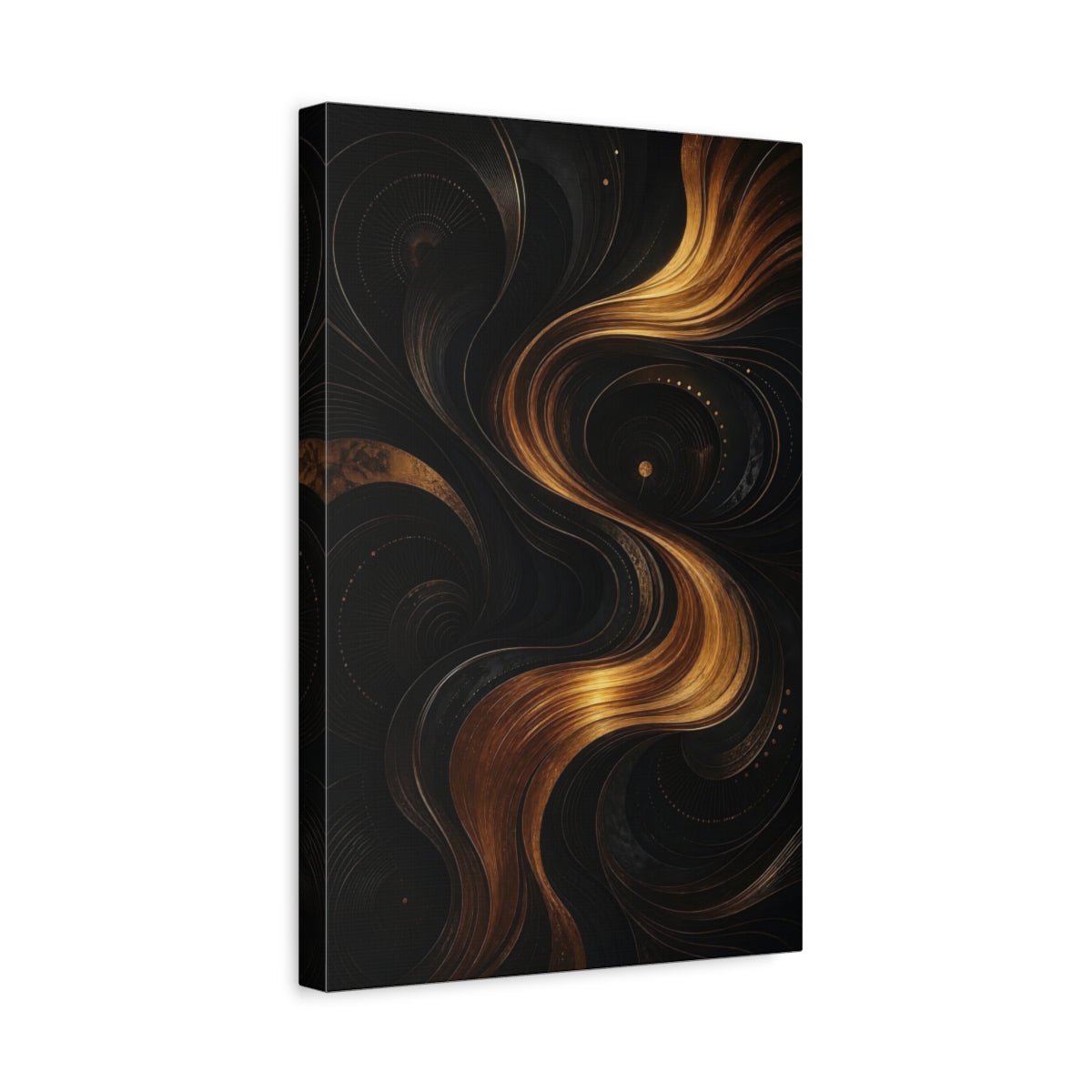 Abstract Golden Swirls Black And Gold Canvas Wall Art Print – modern Living Room, Above Sofa - YesArtYes
