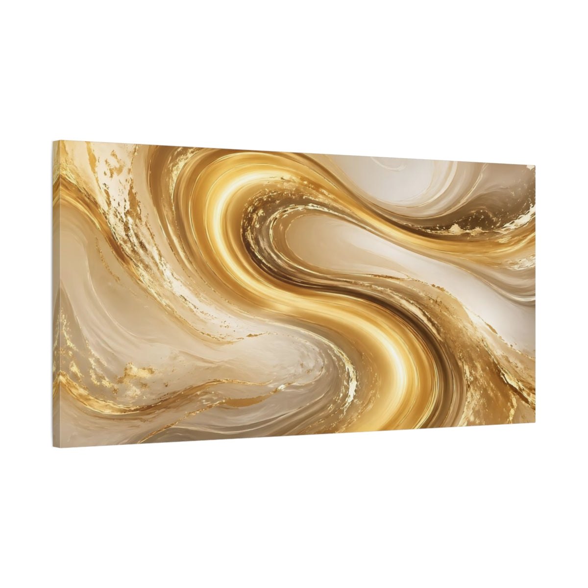 Main Mockup. Abstract Golden Swirls Gold And Beige shown as stretched canvas wall art