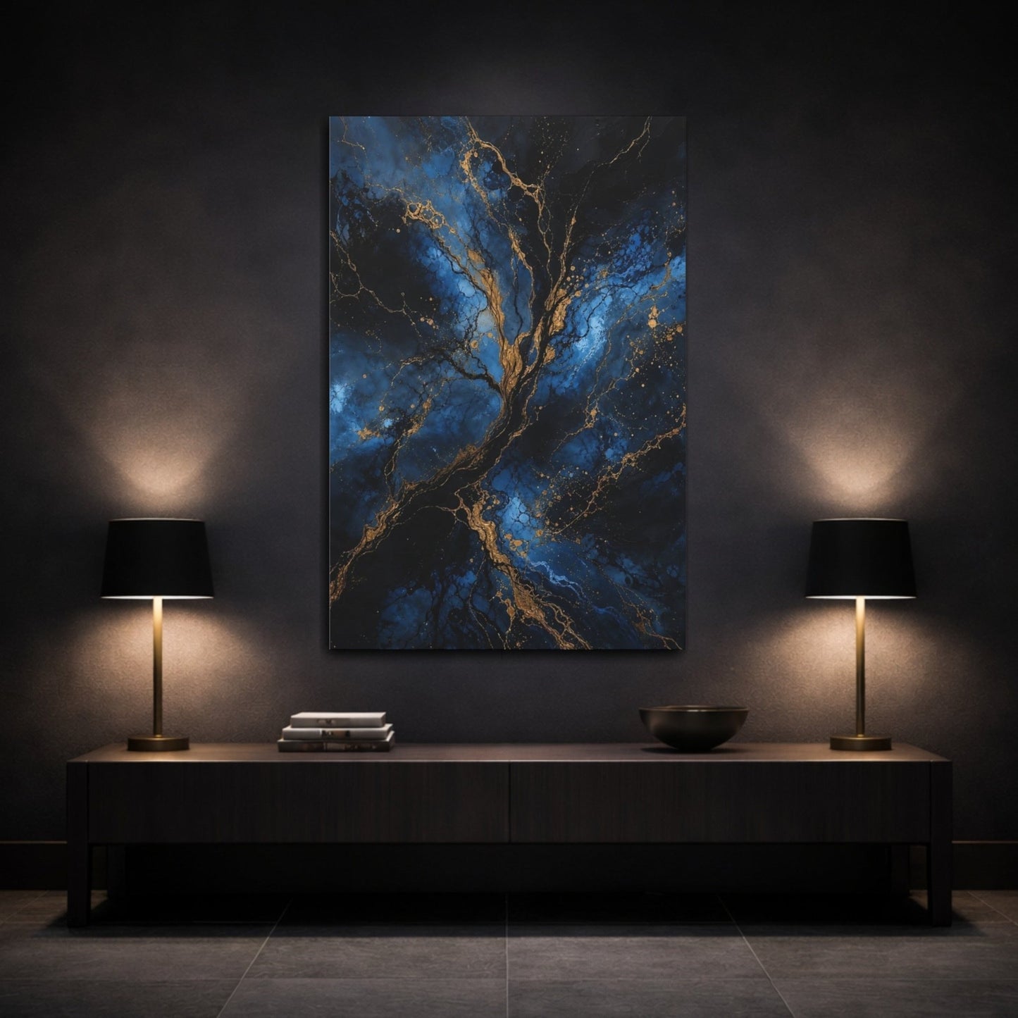 Abstract Golden Tree Blue And Gold Canvas Wall Art Print – Living Room, Above Sofa - YesArtYes