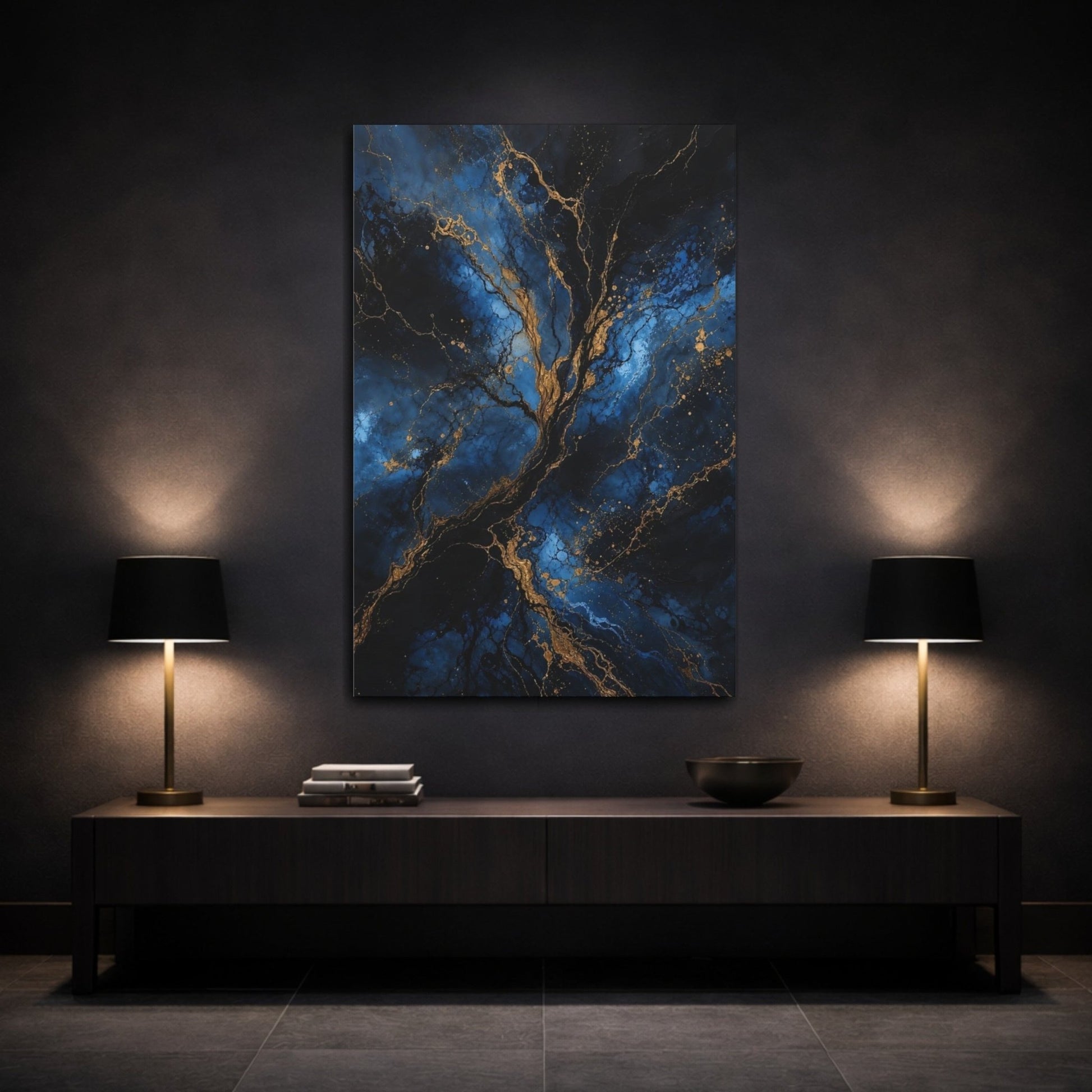 Abstract Golden Tree Blue And Gold Canvas Wall Art Print – Living Room, Above Sofa - YesArtYes