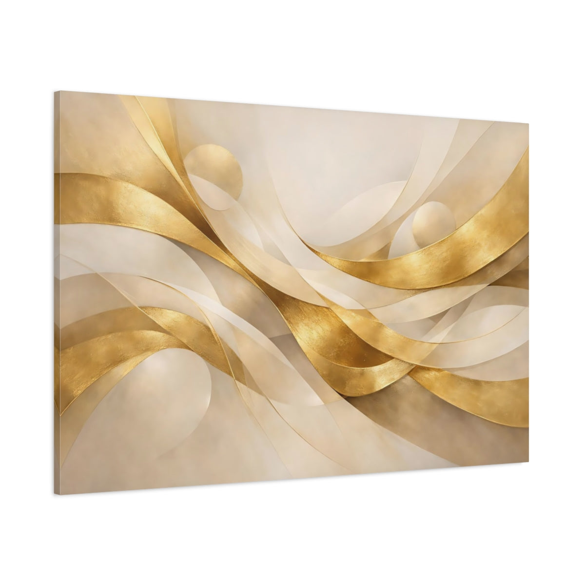 Main Mockup. Abstract Golden Waves Gold Abstract shown as stretched canvas wall art
