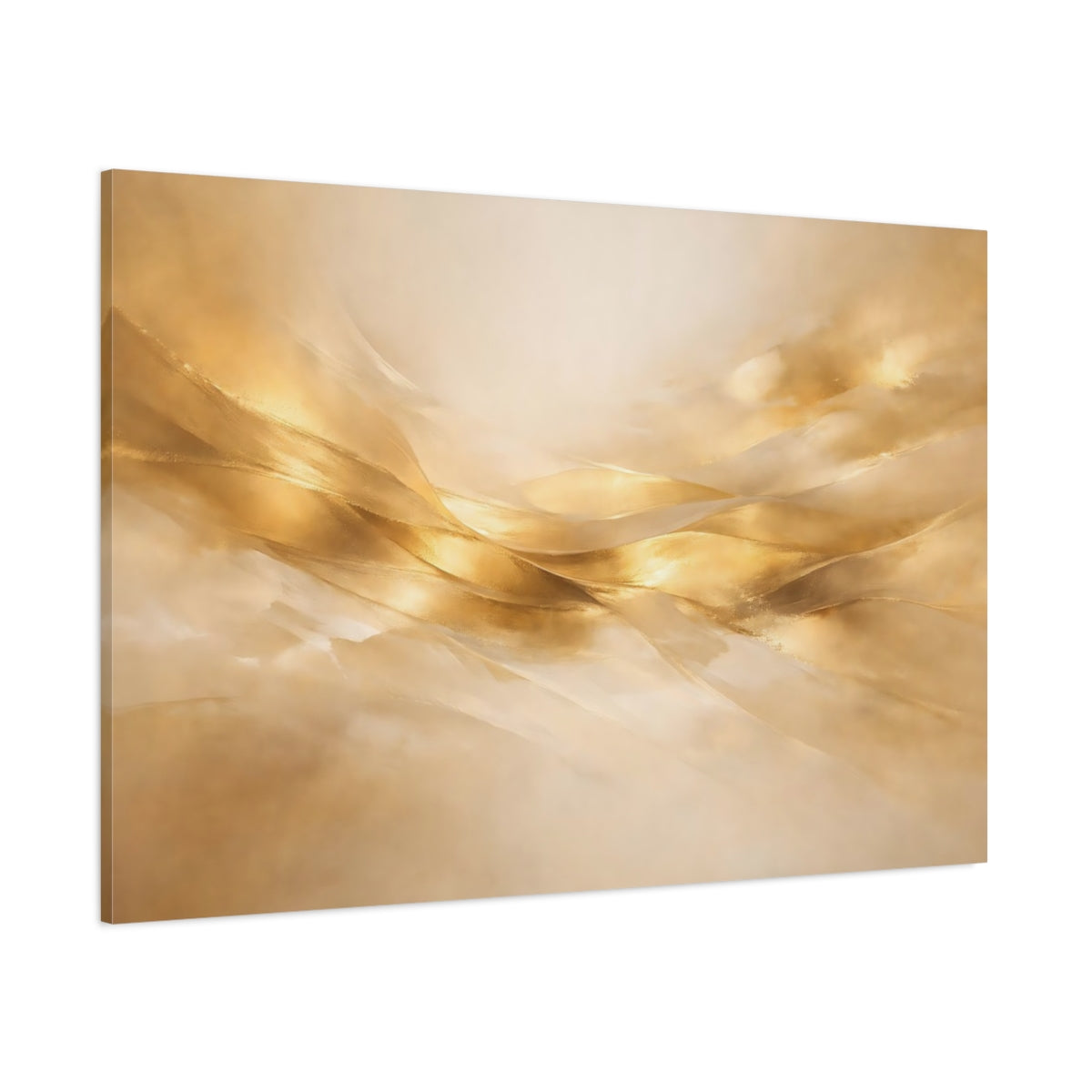 Main Mockup. Abstract Golden Waves Gold Abstract shown as stretched canvas wall art