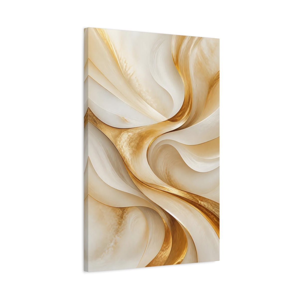 Abstract Golden Waves Gold And Cream Canvas Wall Art Print – Modern Living Room, Above Fireplace - YesArtYes