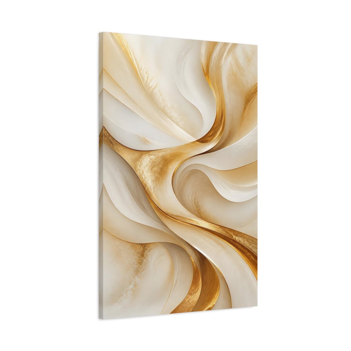 Abstract Golden Waves Gold And Cream Canvas Wall Art Print – Modern Living Room, Above Fireplace - YesArtYes