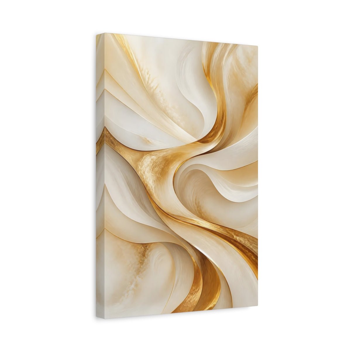 Abstract Golden Waves Gold And Cream Canvas Wall Art Print – Modern Living Room, Above Fireplace - YesArtYes