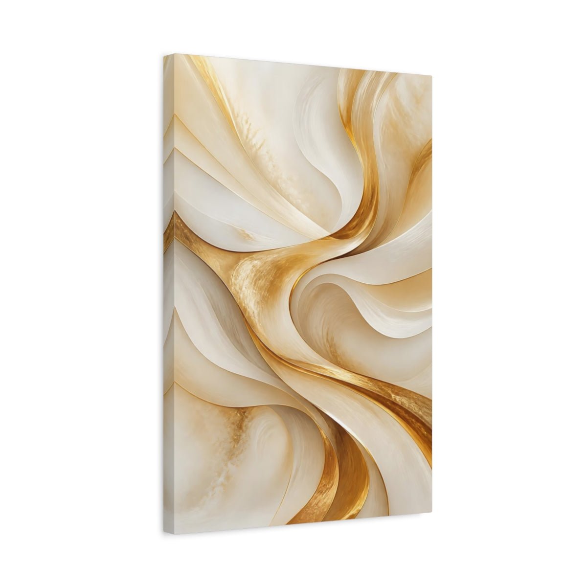 Abstract Golden Waves Gold And Cream Canvas Wall Art Print – Modern Living Room, Above Fireplace - YesArtYes