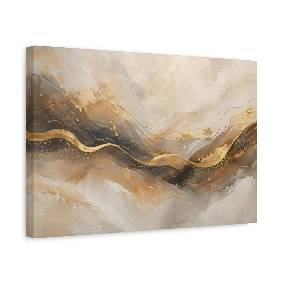Side Mockup 4. Abstract Golden Waves Abstract Gold shown as stretched canvas wall art