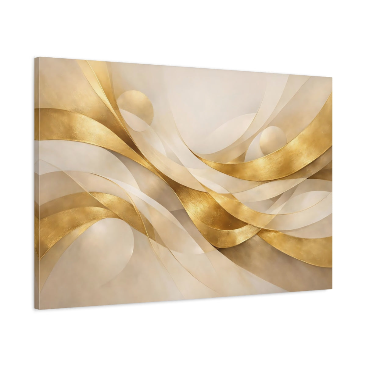 Side Mockup 1. Abstract Golden Waves Gold Abstract shown as stretched canvas wall art