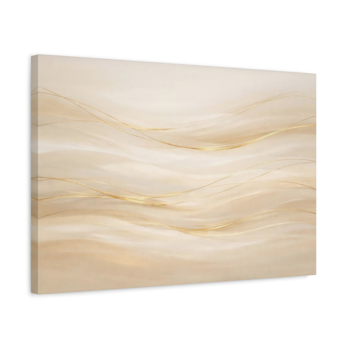 Side Mockup 3. Abstract Golden Waves Gold Abstract shown as stretched canvas wall art