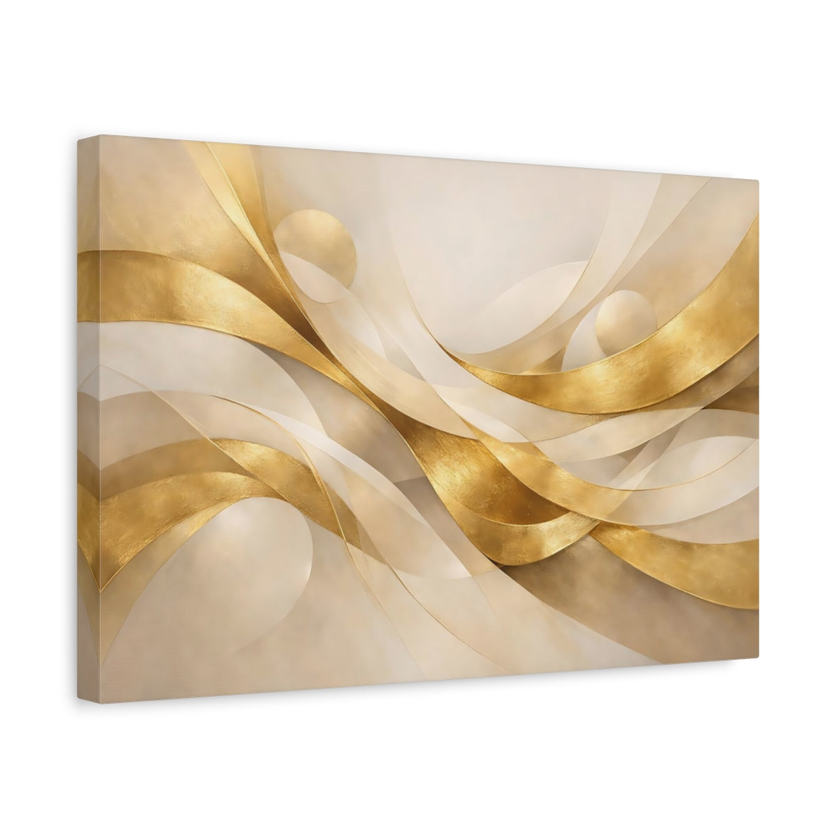 Side Mockup 4. Abstract Golden Waves Gold Abstract shown as stretched canvas wall art