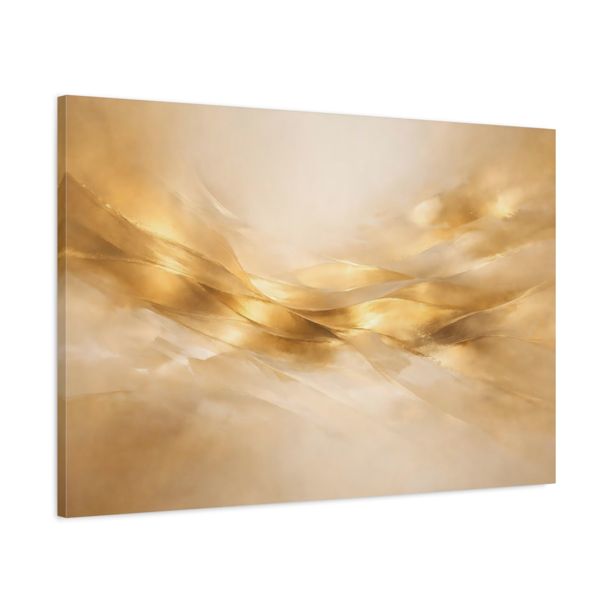 Side Mockup 1. Abstract Golden Waves Gold Abstract shown as stretched canvas wall art