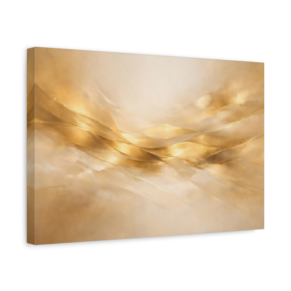 Side Mockup 4. Abstract Golden Waves Gold Abstract shown as stretched canvas wall art