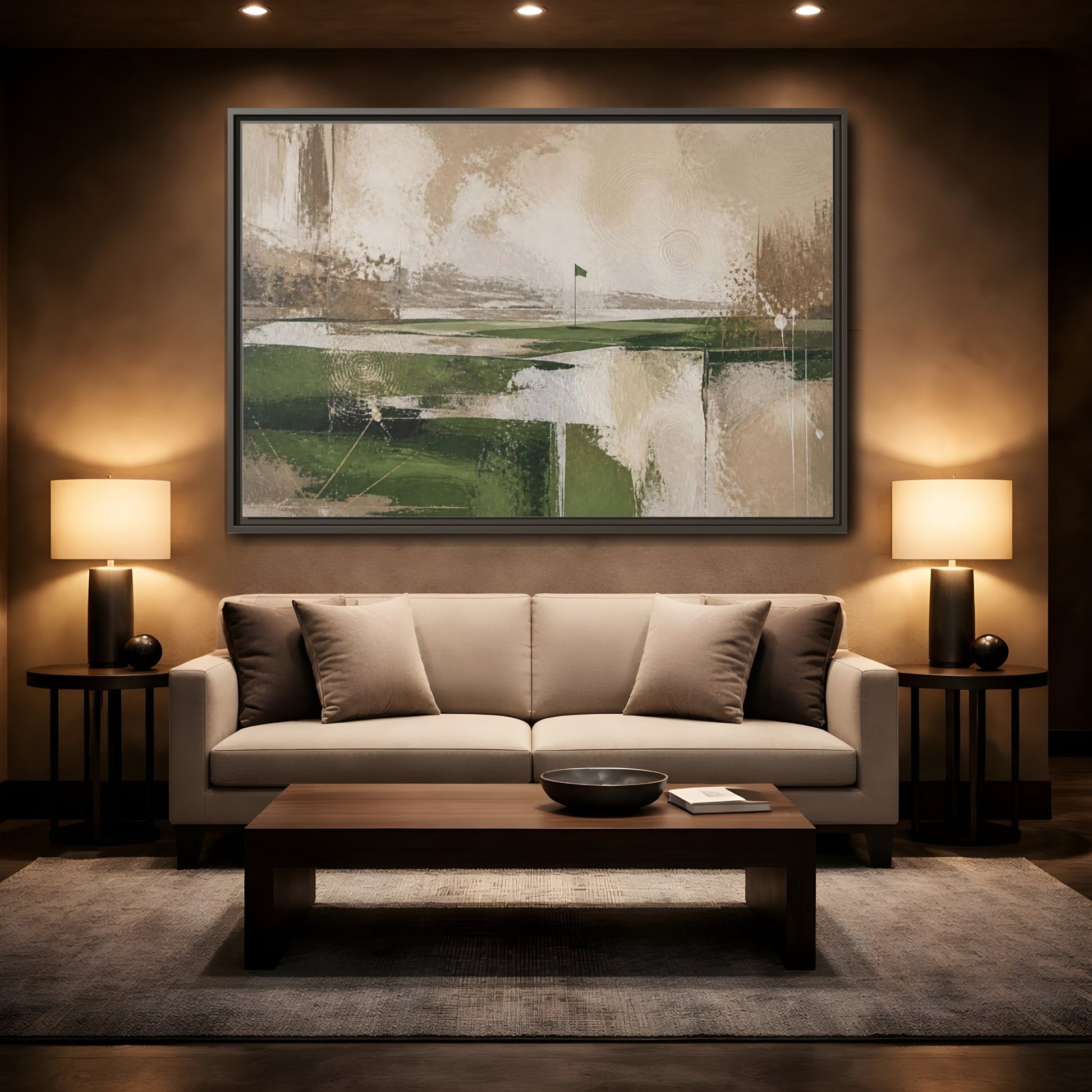 Mockup 2. Abstract Golf Flag Landscape shown as framed canvas print
