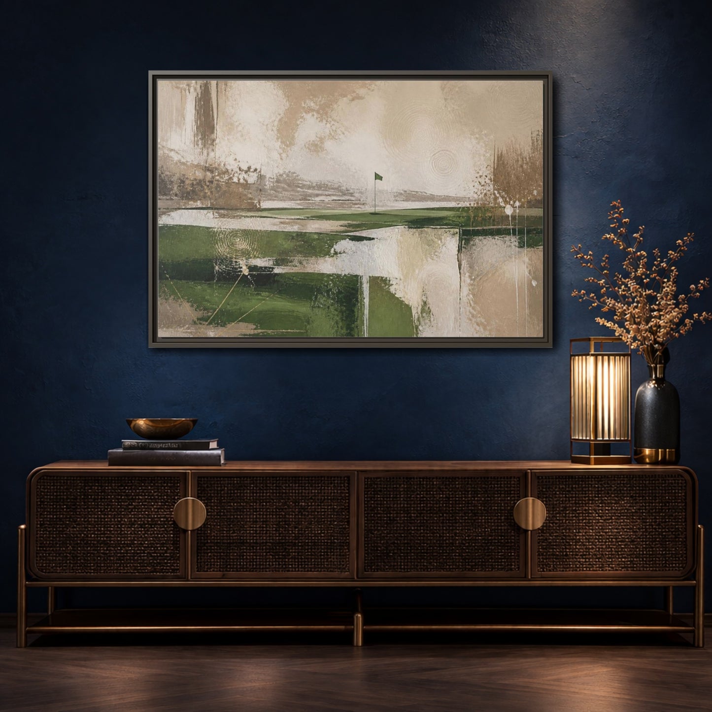 Mockup 4. Abstract Golf Flag Landscape shown as framed canvas print