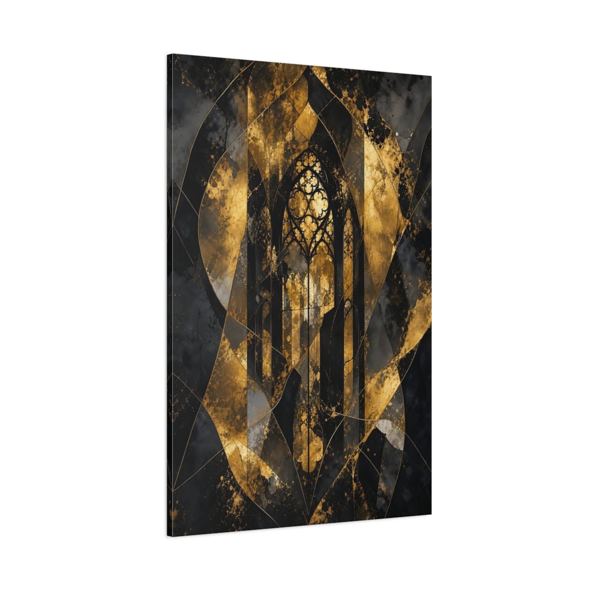 Abstract Gothic Window Gold And Black Canvas Print – Decor for Living Room, Large Wall - YesArtYes