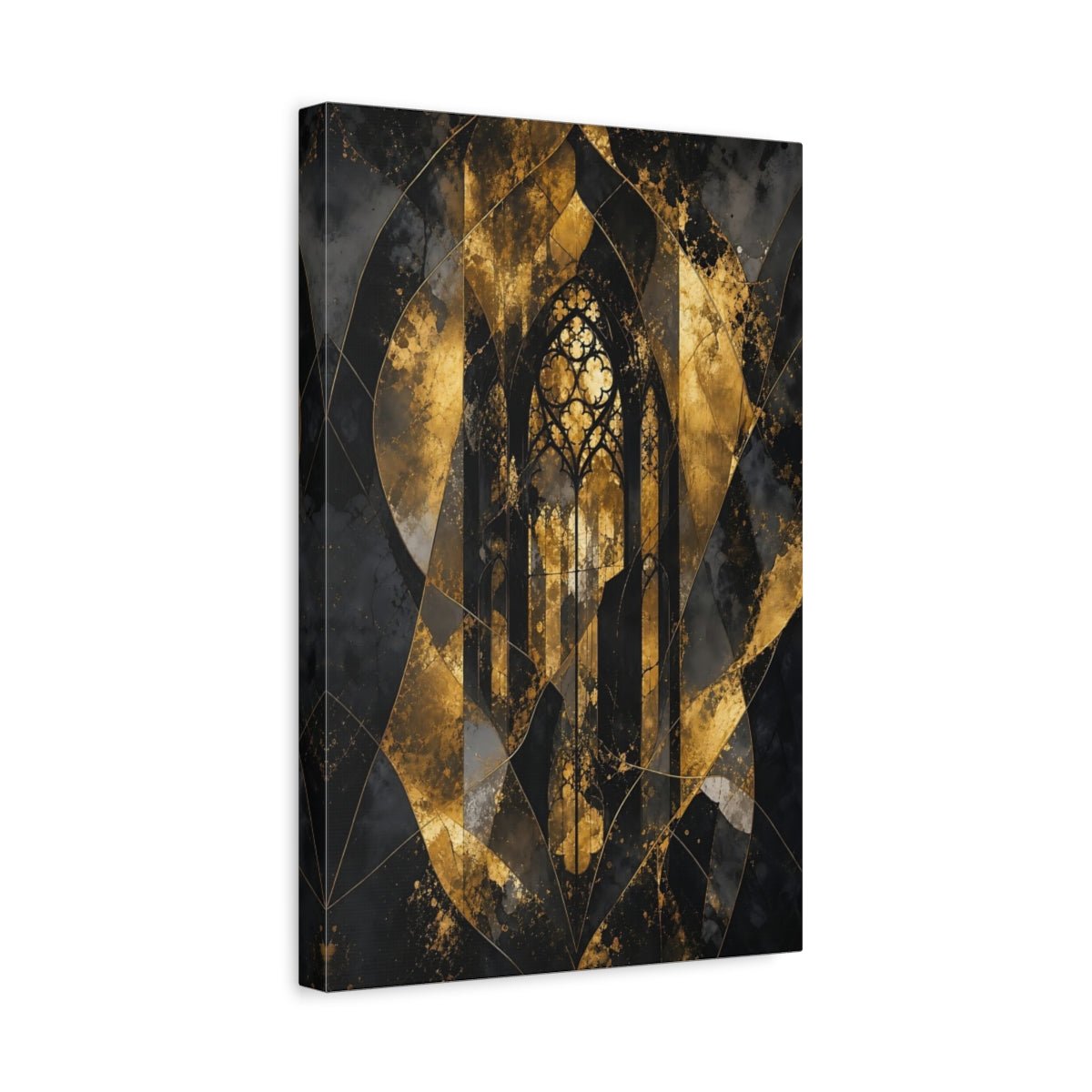 Abstract Gothic Window Gold And Black Canvas Print – Decor for Living Room, Large Wall - YesArtYes