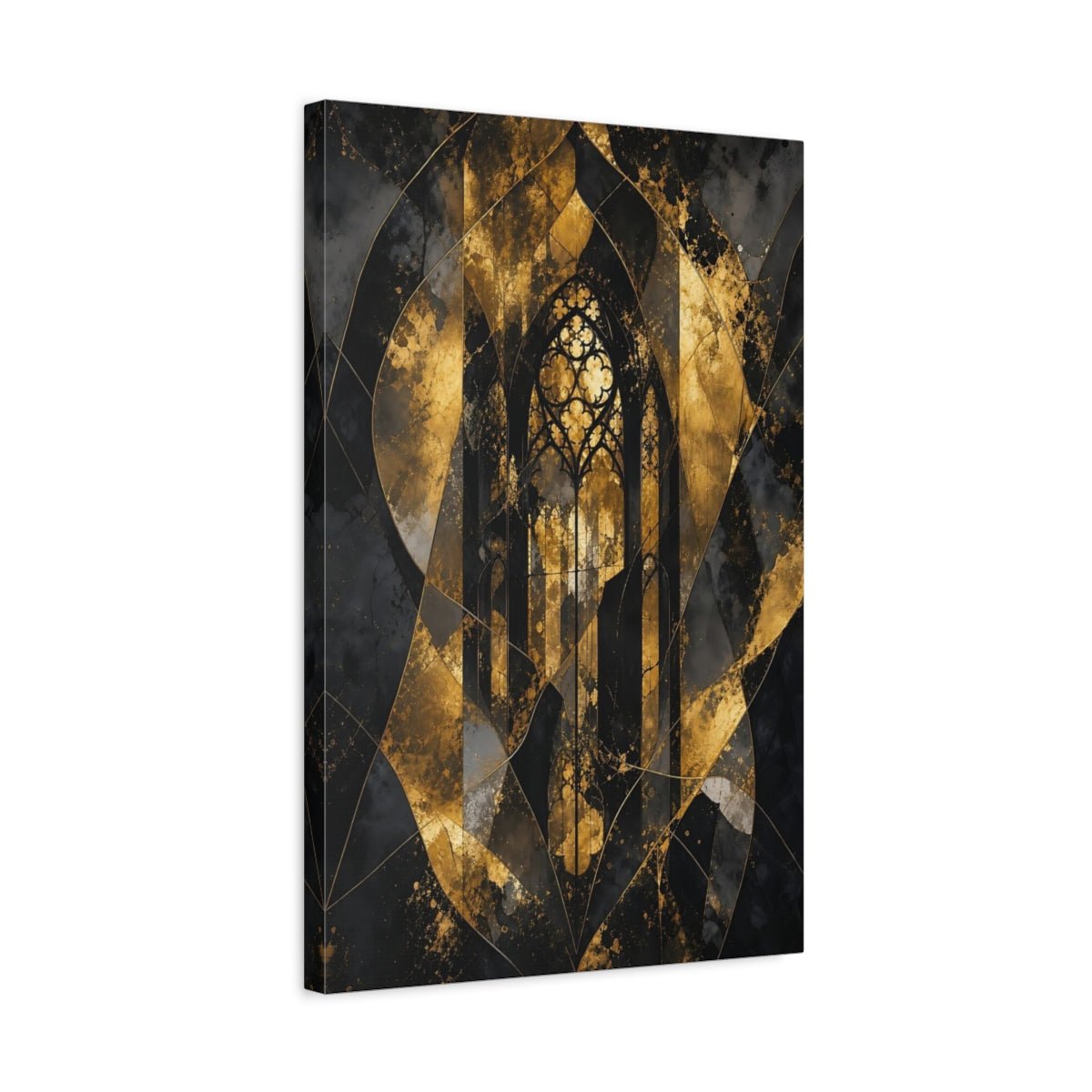 Abstract Gothic Window Gold And Black Canvas Print – Decor for Living Room, Large Wall - YesArtYes