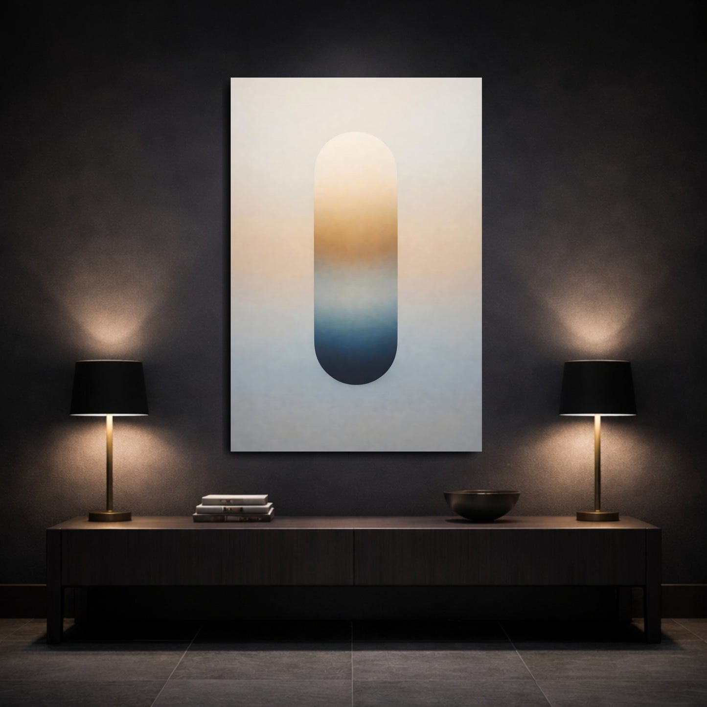 Abstract Gradient Block Orange Blue Gradient shown as front canvas room wall art