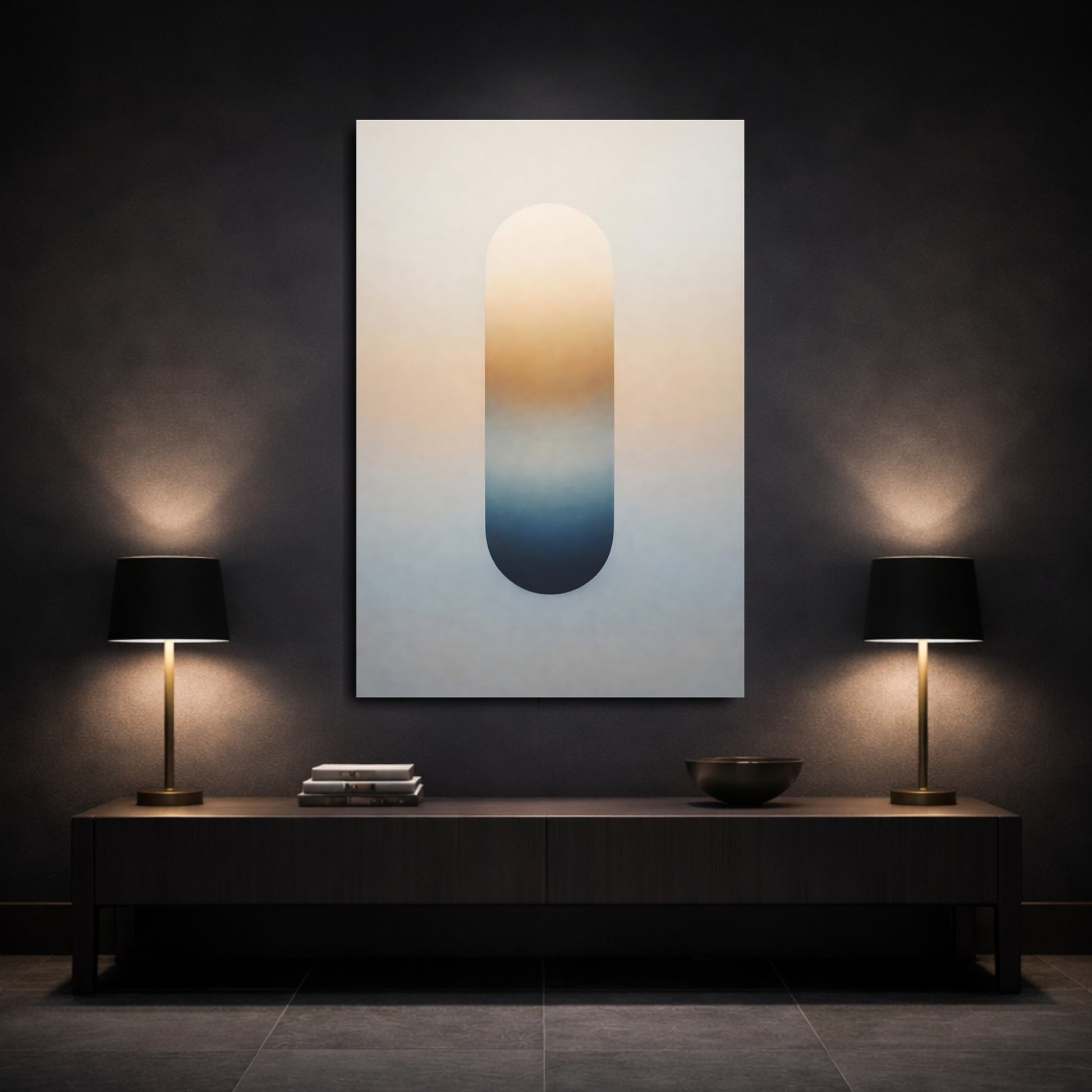 Abstract Gradient Block Orange Blue Gradient shown as front canvas room wall art