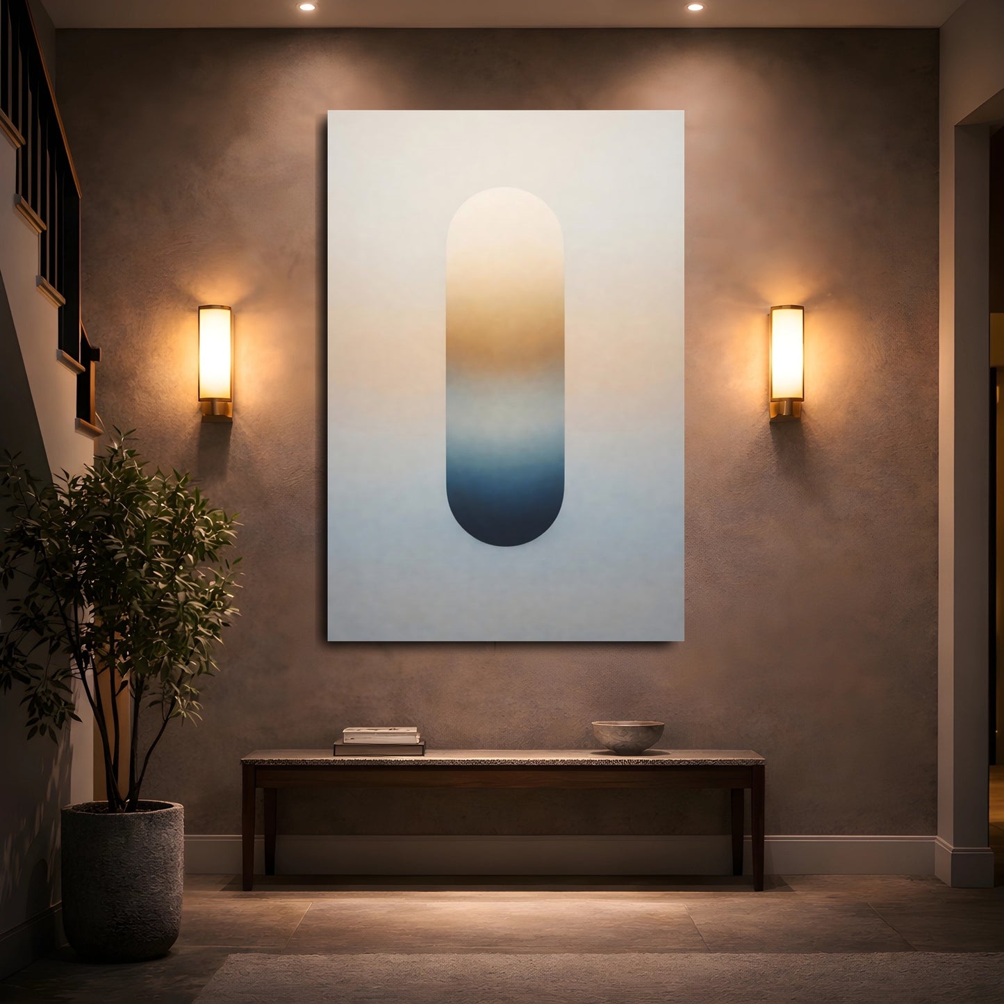 Abstract Gradient Block Orange Blue Gradient shown as front canvas room wall art